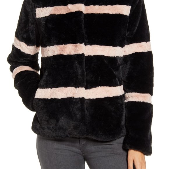 (NWT) Rachel Parcell - Faux fur black & pink stripe coat (large) - Picture 2 of 5